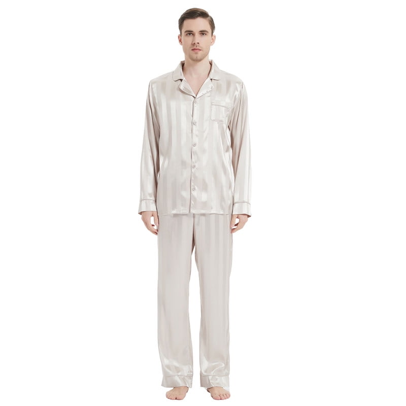 FELEMO Men's Silk Pajama Set Casual Long Sleeve Satin Pajamas Sleepwear