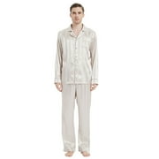 FELEMO Men's Silk Pajama Set Casual Long Sleeve Satin Pajamas Sleepwear