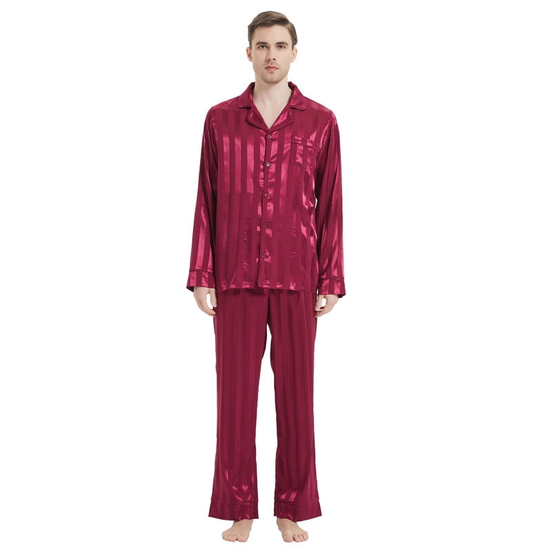 FELEMO Men's Silk Pajama Set Casual Long Sleeve Satin Pajamas Sleepwear