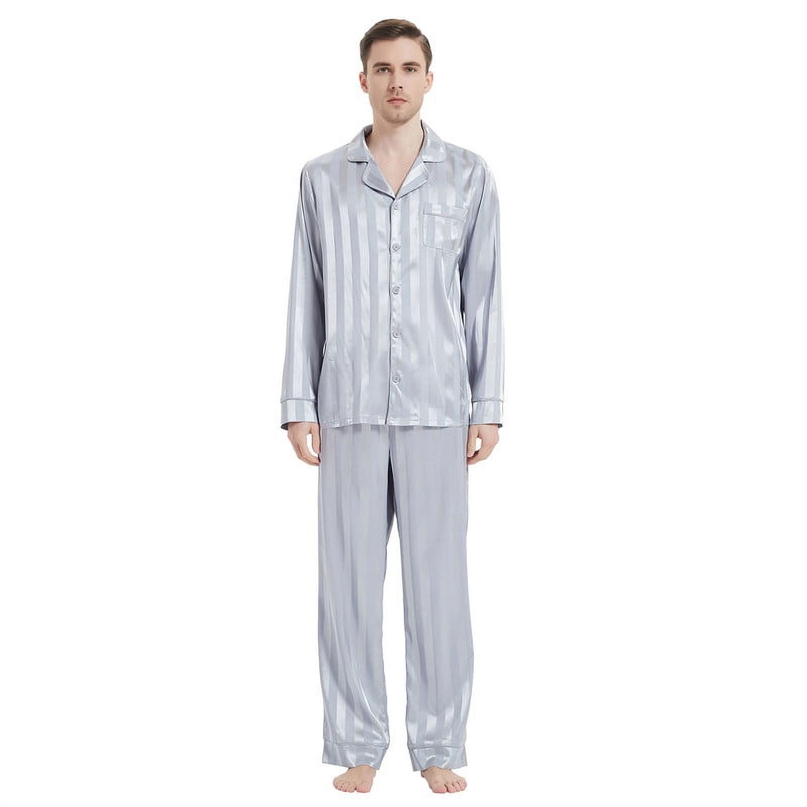 FELEMO Men's Silk Pajama Set Casual Long Sleeve Satin Pajamas Sleepwear ...