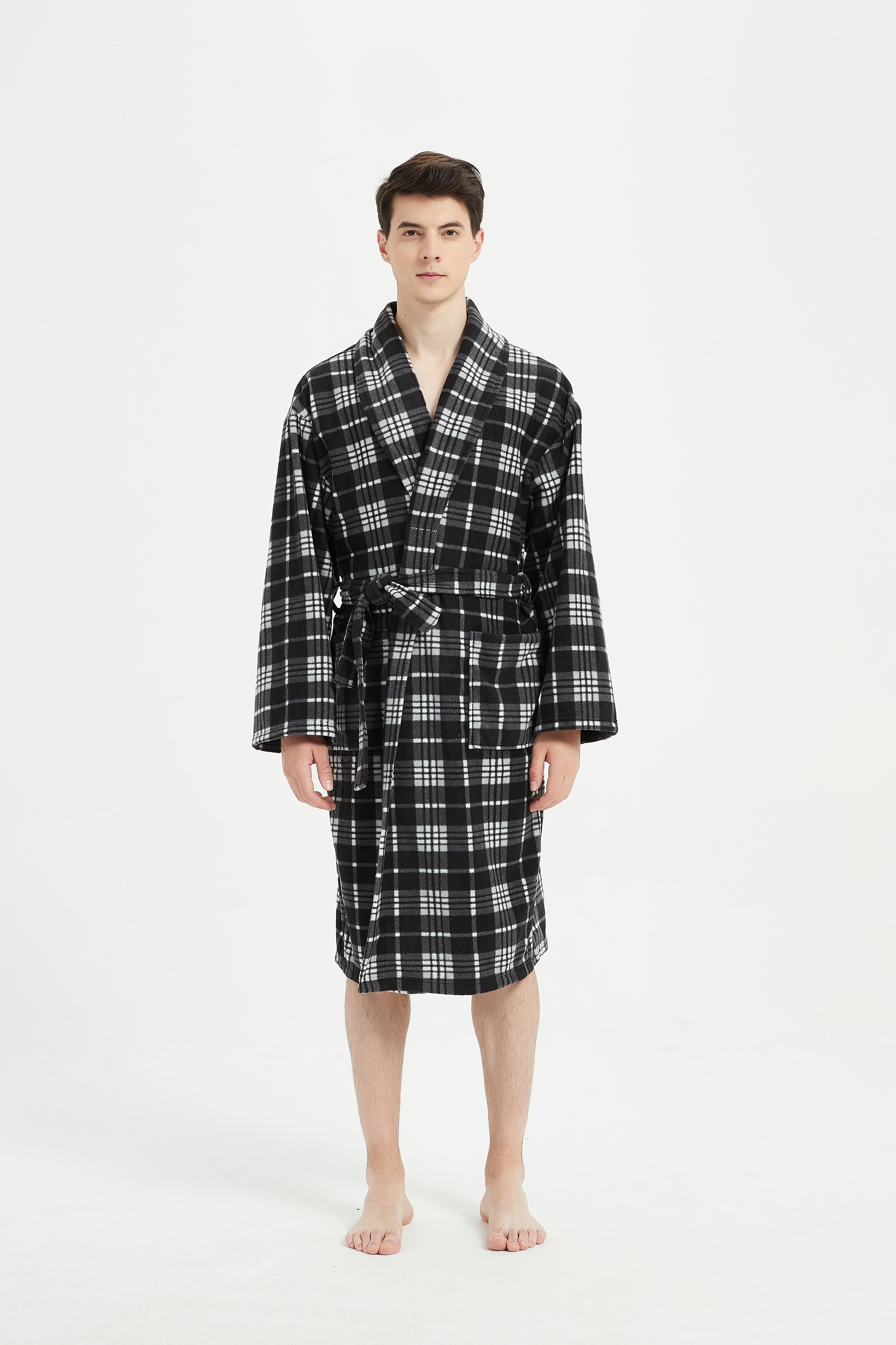 FELEMO Mens Short Robe Lightweight Bathrobe for Men(Dark Black/S/M/L ...