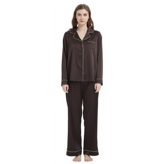 FELFEMO Womens Satin Pajamas Loungewear Two-piece Sleepwear Button-Down Pj Set