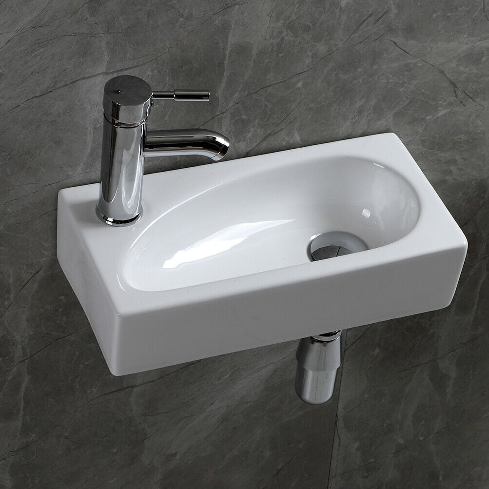 FELICON Bathroom Corner Sink, 16”x8" Small Ceramic Hand Wash Basin Sink ...