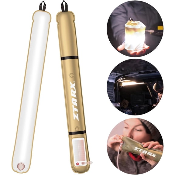 FELICON Type-C Rechargeable Camping Light Bar, IP66 Waterproof LED Tube, 33.86IN/86CM Tent Light 2000mAh Battery Foldable Inflatable Outdoor Light for Camping, Hiking, Traveling, Party (Khaki/ 1 PC)