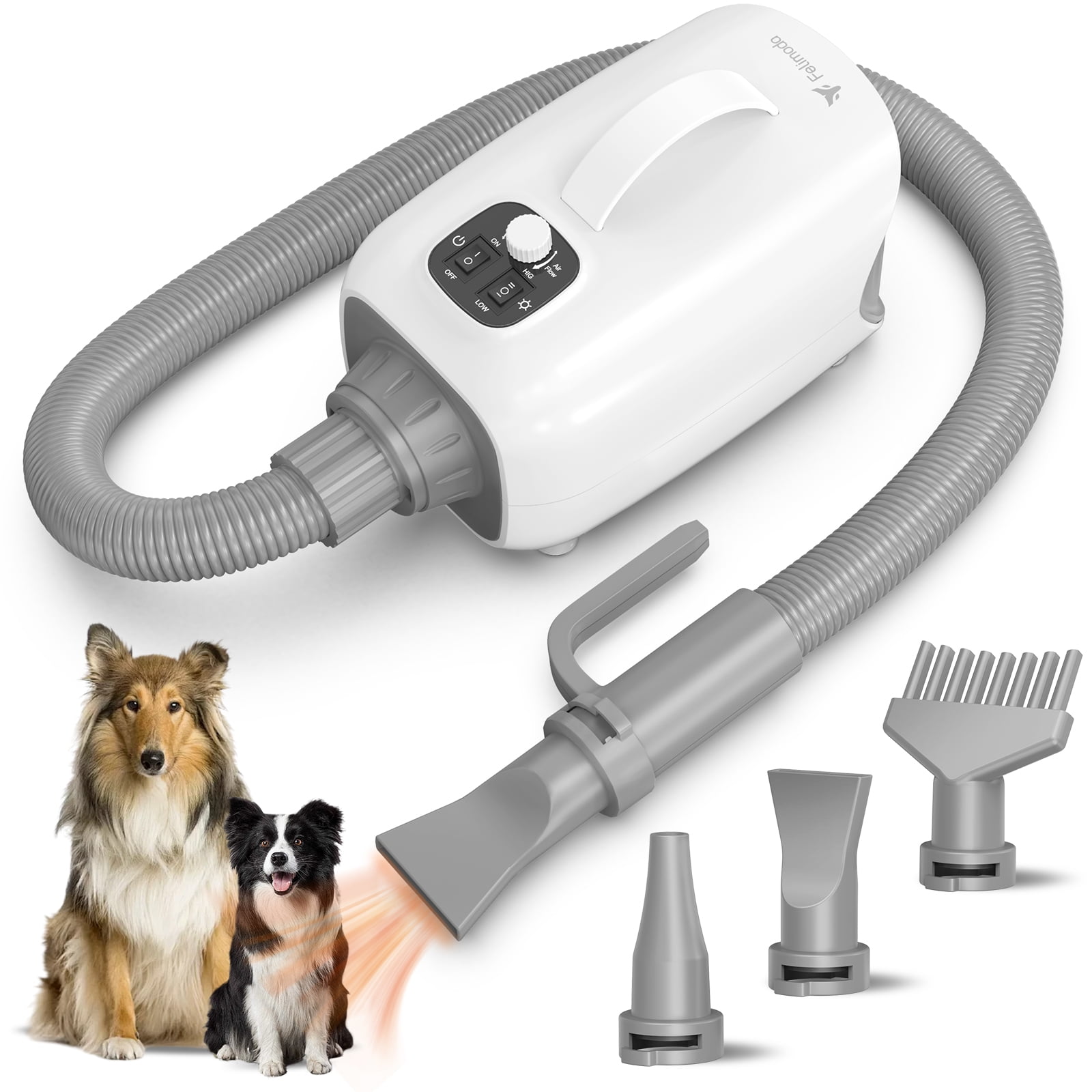 FELIMODA Dog Dryer for Pet Grooming High Velocity Professional Pet Hair Blower with Heater Up to 150MPH Stepless Adjustable Speed Negative Ion