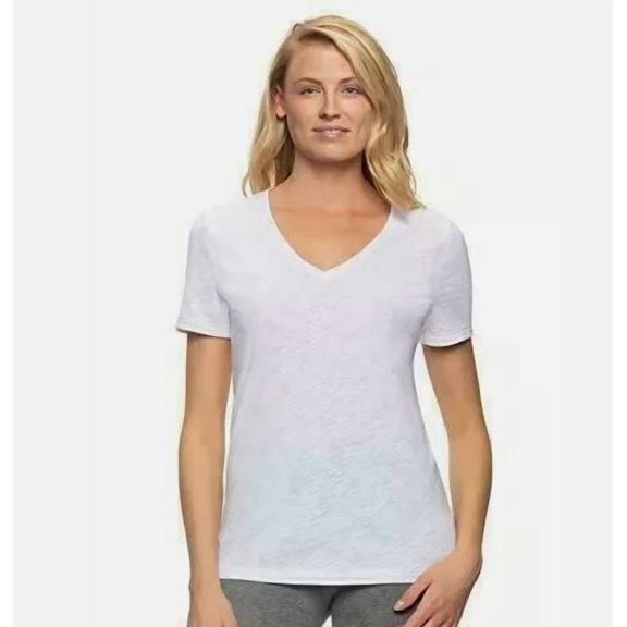 FELINA Ladies' V-Neck Short Sleeve Top, White Large