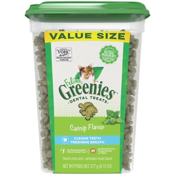 Greenies Feline Catnip Flavor Adult Natural Dental Cat Treats, 9.75 Oz Tub