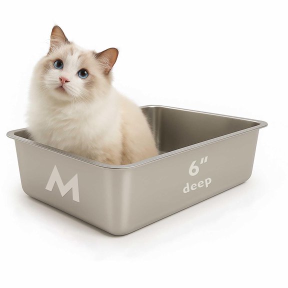 FELIO Stainless Steel Cat Litter Box - Medium Metal High Side Cats Pan, 19.4" L13.5" W5.9" H, Splash-Proof and Non-Stick Cat Poop Box odorless, Easy to Clean for Big Cats, Rabbit, Dog, Ferret