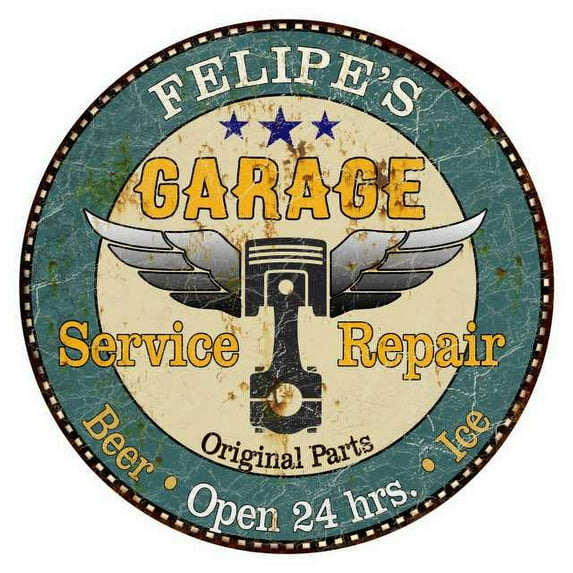 FELIPE'S Garage 14" Round Metal Sign Man Cave Home Wall Decor 100140027284