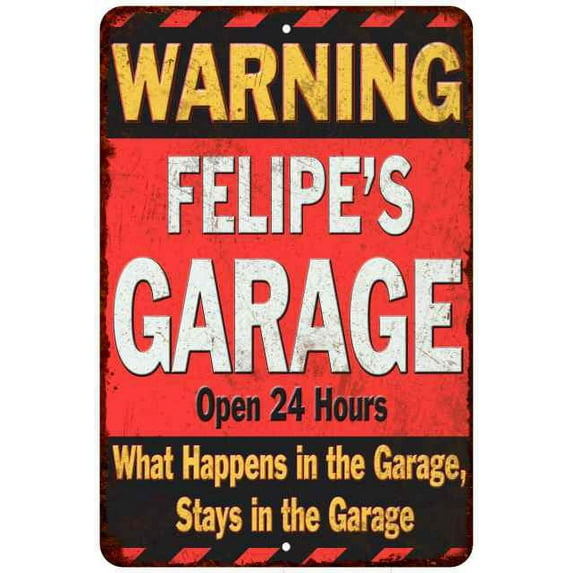 FELIPE'S Garage Warning Man Cave Wall Decor 8 x 12 High Gloss Metal 208120030373