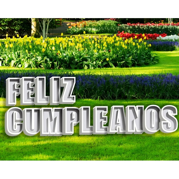 FELIZ CUMPLEANOS 24" White Tall Elegant Shadow Box Yard Letters Yard Sign Happy Birthday Yard Sign
