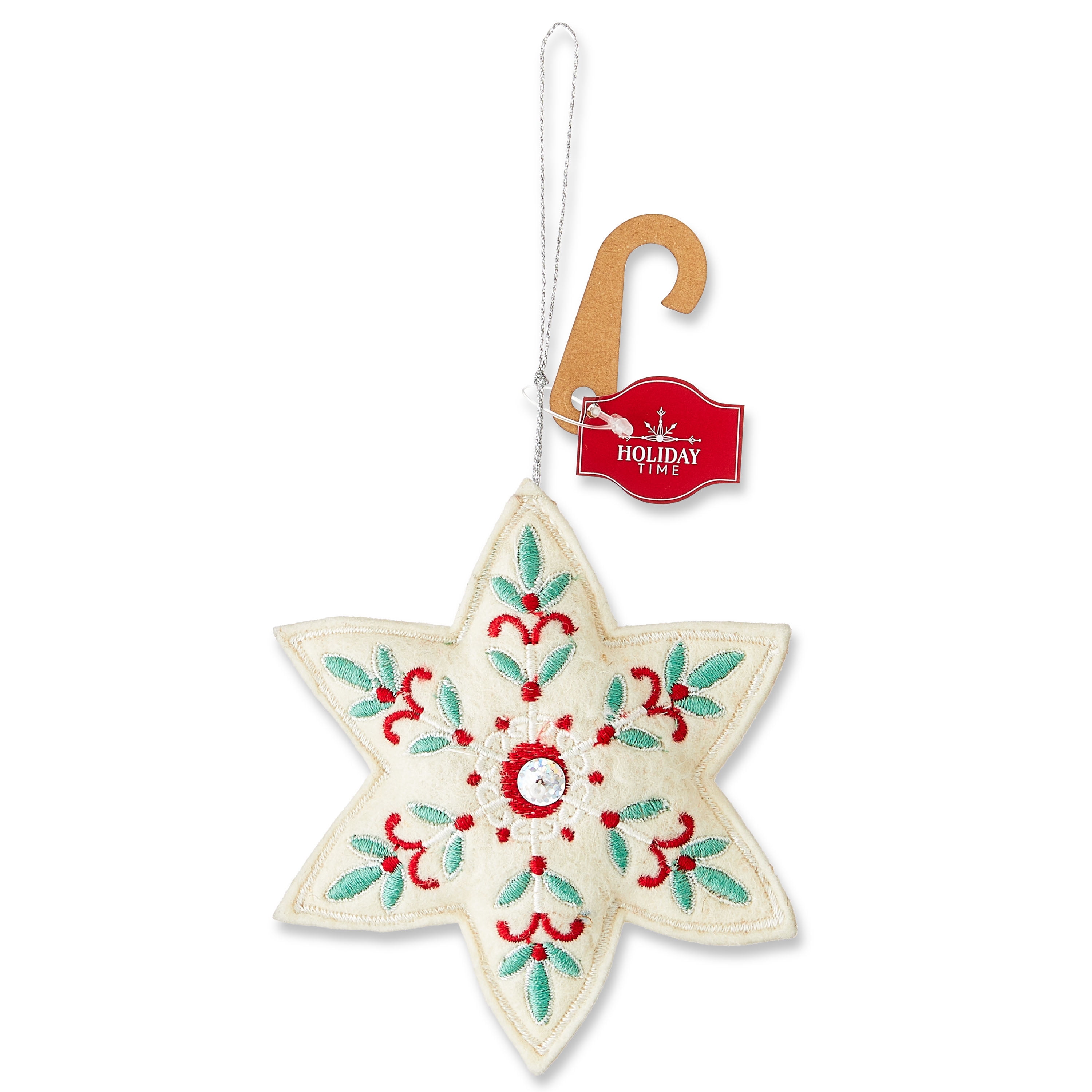 Red, White and Green Felt Star Christmas Ornament, 4.75", by Holiday Time