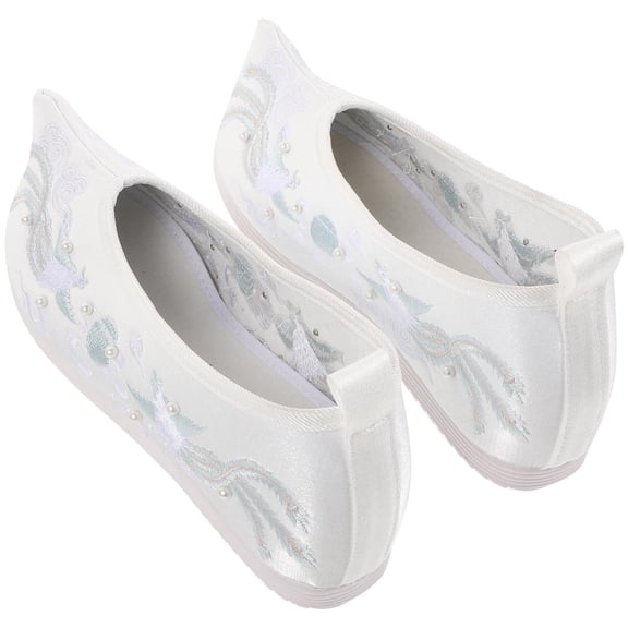 FELTECHELECTR 1 Pair Comfortable Wedding Shoes for Bride with Curved Toe in White