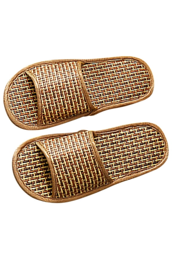 1 Pair Slippers for Guests Rattan Straw Woven Design with Non-slip Sole for Indoor Relaxation