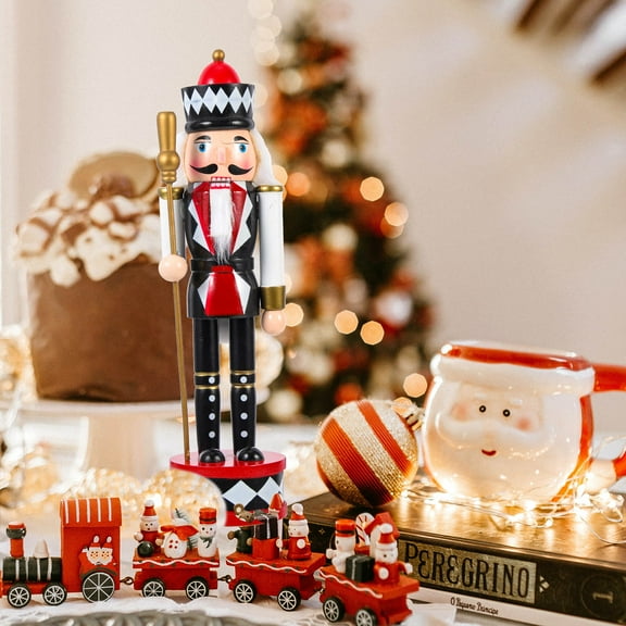 FELTECHELECTR 1 Piece Christmas Nutcracker Ornament Wooden Standing Drum Soldier Multi-colored 30cm for Home Decoration