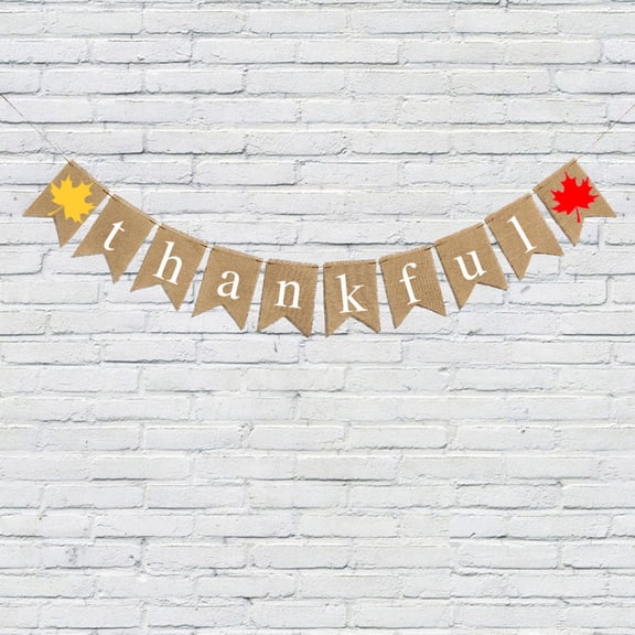 FELTECHELECTR Burlap Thanksgiving Banner Set with Maple Leaf Design, Khaki Hanging Decor for Home, Fall Harvest Celebration