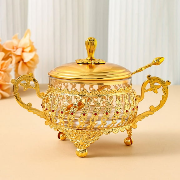 FELTECHELECTR 1 Set Jar With Lid Golden Colored Glass Canister For Dining Room Use And Home Decoration