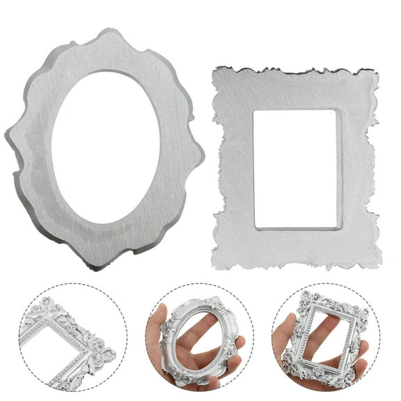 FELTECHELECTR 1 Set Mini Photo Frames Nail Picture Props Silver Round Shape Plastic Diy Photo Frame Home Decoration