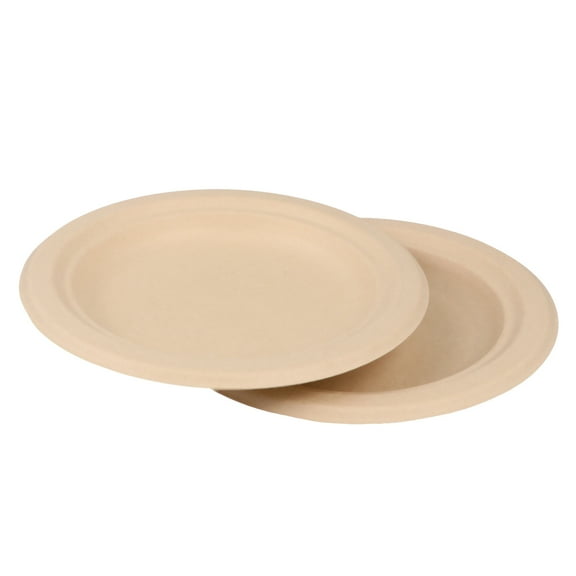 FELTECHELECTR 100PCS Light Brown Round Bagasse Plate for Wedding and Social Events 6 Inches