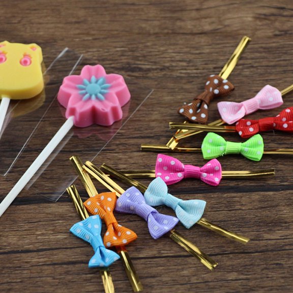 FELTECHELECTR 100Pcs Green Tie Ribbon Bow for Packing Candy Bags with Strong Flexible Paper Material