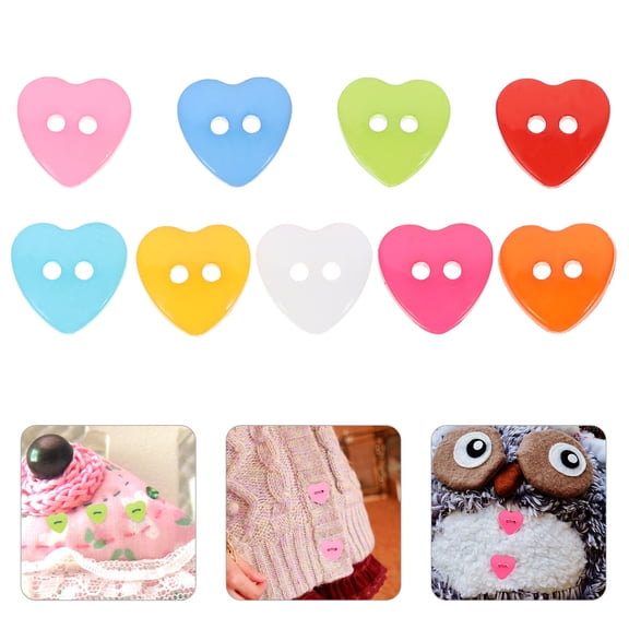 FELTECHELECTR 100 Pcs Heart-Shaped Plastic Buttons in Assorted Colors for Sewing, Crafts, Decoration, and Fastening Supplies