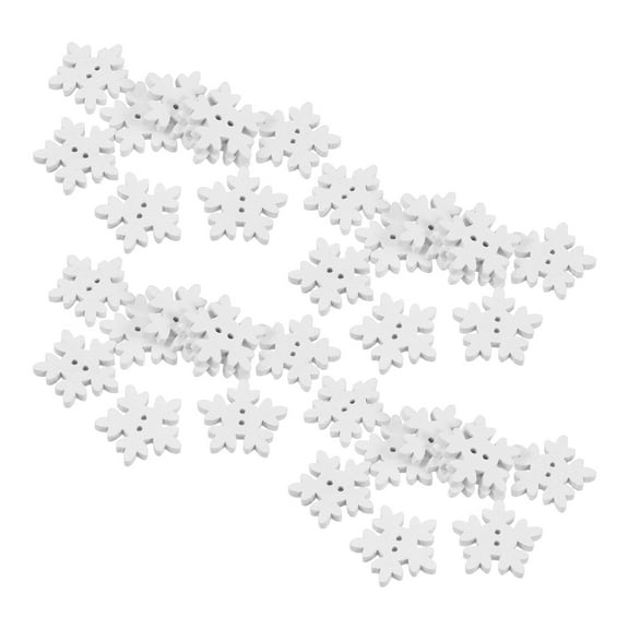 FELTECHELECTR 100Pcs White Snowflake Buttons Wooden for DIY and Craft Projects