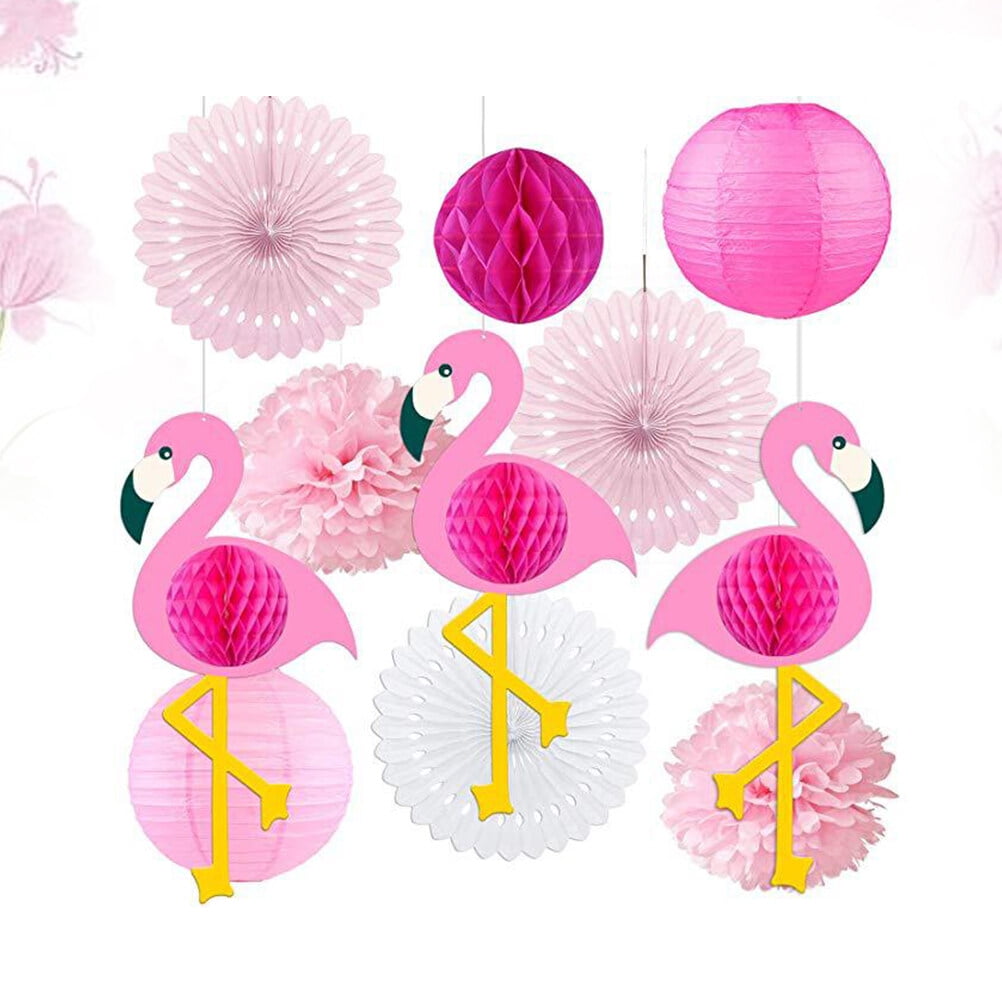 FELTECHELECTR 11 Pcs Flamingo Party Favors Paper Flower Fan Decoration Assorted Color For Birthday Party Supplies