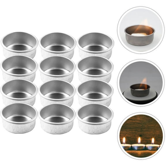 FELTECHELECTR 12pcs Vintage Tealight Cups Silver Galvanized Iron Prevent Desktop from Burning Storage Holder for Home Decor