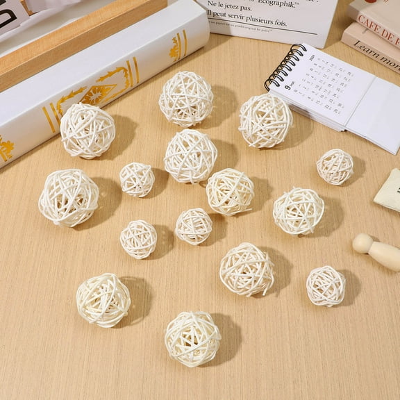 FELTECHELECTR 15Pcs Rattan Balls for Bridal Showers and Home Decorations White