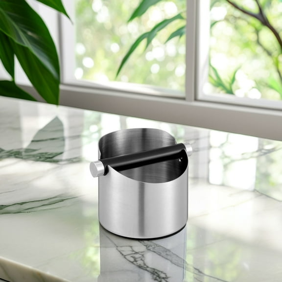 FELTECHELECTR Coffee Powder Bucket, Silver Stainless Steel, Compact for Kitchen, Easy Clean