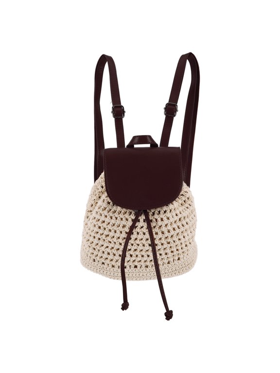 1Pack Crochet Bag Brown Woven Backpack for Women