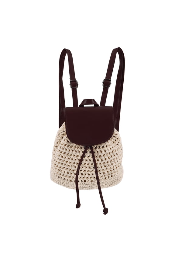 1Pack Crochet Bag Brown Woven Backpack for Women