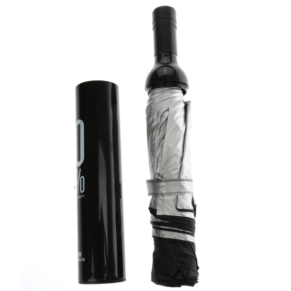 FELTECHELECTR 1Pack Portable Travel Umbrella Wine Folding Design Black Plastic Metal Polyester Cloth Sunny Days