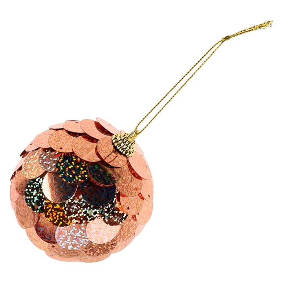 FELTECHELECTR 1Pack Sequin Ball Ornament Round Plastic Shatterproof Reusable Orange 3.73X3.14X3.14in For Christmas Tree