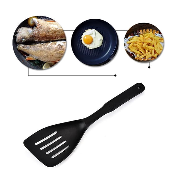 FELTECHELECTR 1Pc Heat Resistant Non-Stick 4-Hole Drain Spade Cooking Shovel Black Kitchen Tools Set Cooking