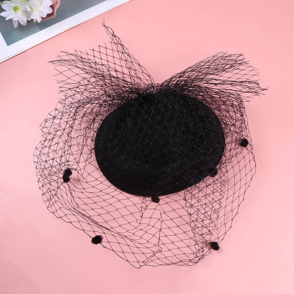 FELTECHELECTR 1Pcs Black Pillbox Hat with Veil Black Woolen and Mesh Material for Women Funeral Accessory