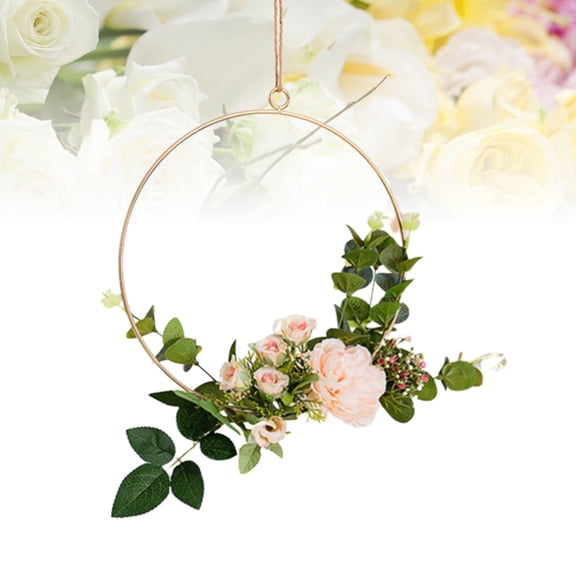 FELTECHELECTR 1Pc Hanging Circle Wreath Wall Decor Multi-Color 21.5x19.5in Iron Frame with Rope