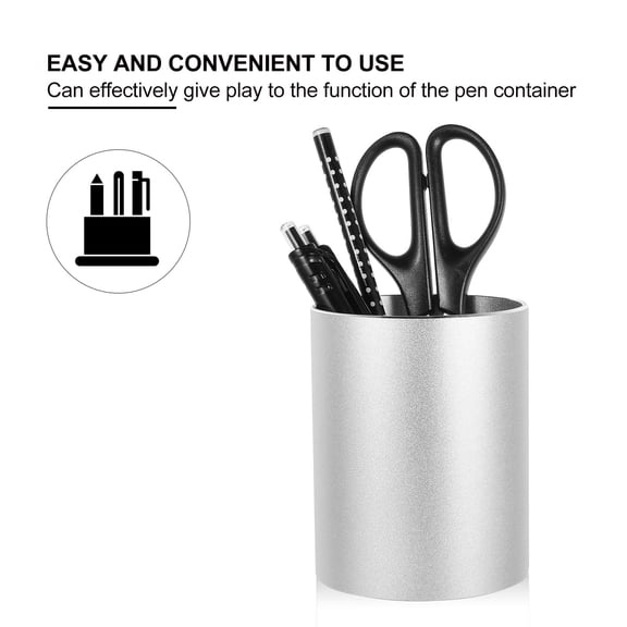 FELTECHELECTR 1Pcs Pen Container for Office Desk Simple Design Aluminium Alloy Silver