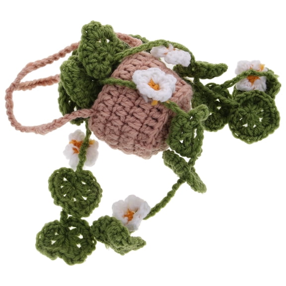 FELTECHELECTR 1Pcs Rearview Mirror Decor Crochet Plant Polyester Basket Shape Multi 13.8X2.8X2.8in