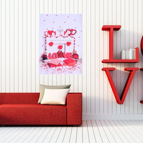 FELTECHELECTR 1Pcs Red Heart Shape Vinyl Backdrop for Valentine's Day Background 59x35in