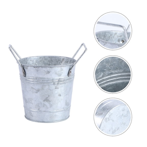 FELTECHELECTR 1Pcs Rustic Iron Flower Vessel Silver Metal Bucket for Office and Garden Decor 10.5x10.5in