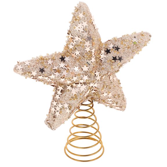 FELTECHELECTR 1Pcs Shiny Surface Tree Star Toppers Golden Lightweight Christmas Decoration 11.8x5.7x1.7in