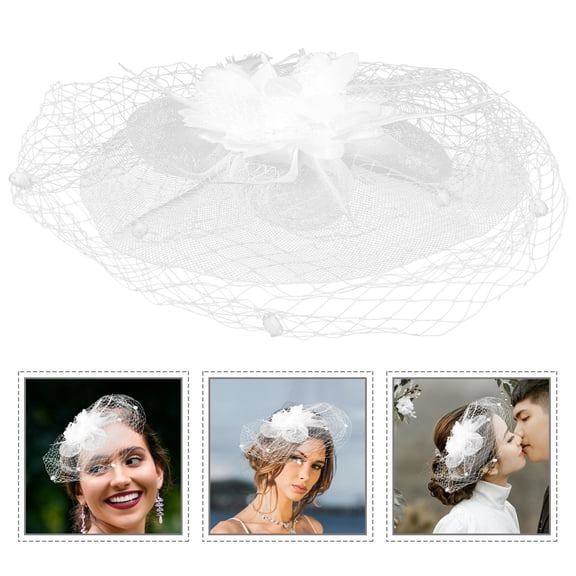 FELTECHELECTR 1Pcs White Plume Lace Elegant Fascinator Hat for Women Costume