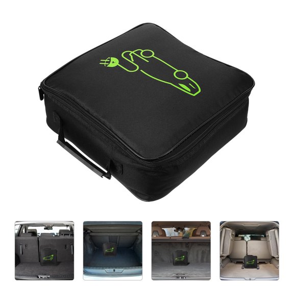 FELTECHELECTR 1Set Black Cotton Trunk Storage Bag 11.8x11.8x3.5in For Car Charging Cables