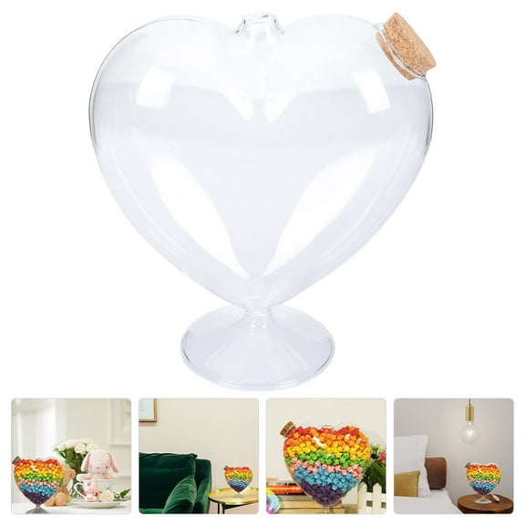 FELTECHELECTR 1Set Cute Jar with Lid Heart Shaped Glass Candy Container for Household Users