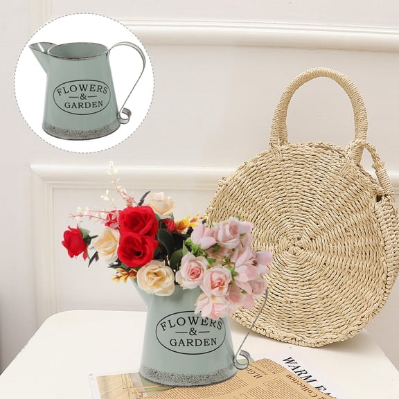 FELTECHELECTR 1Set European Style Flower Containers Sky-Blue Pitcher Shape with Printing Process for Living Room