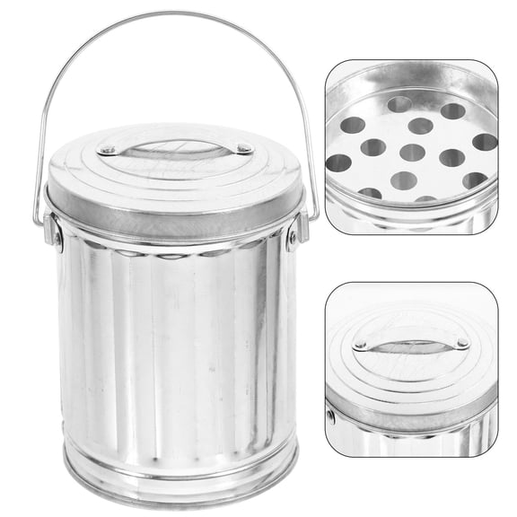 FELTECHELECTR Small Plated Silver Metal Waste Bin with Lid for Office Desk and Bathroom Use