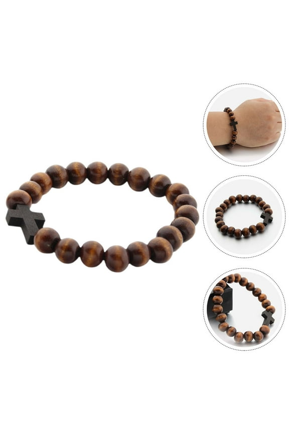 1Set Prayer Beads Bracelet Brown Wooden Round Beads Simple Fashion Jewelry for Women Daily Wear