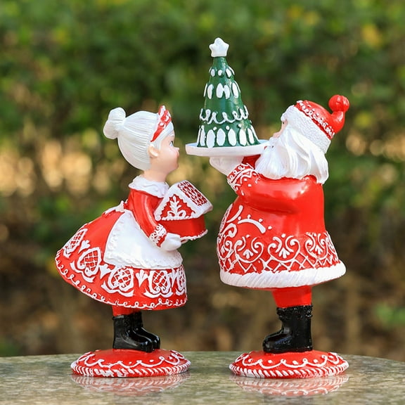 FELTECHELECTR 1Set Red Resin Mini Santa Statue for Christmas Home Decoration