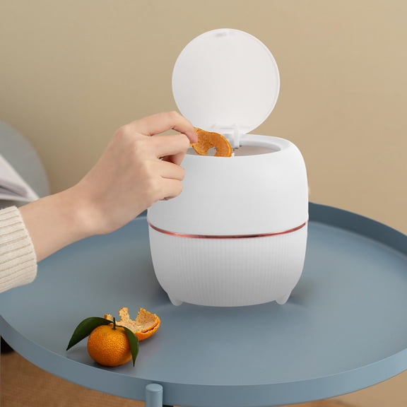 FELTECHELECTR Lovely White Plastic Desktop Garbage Bin with Lid for Office Table Storage